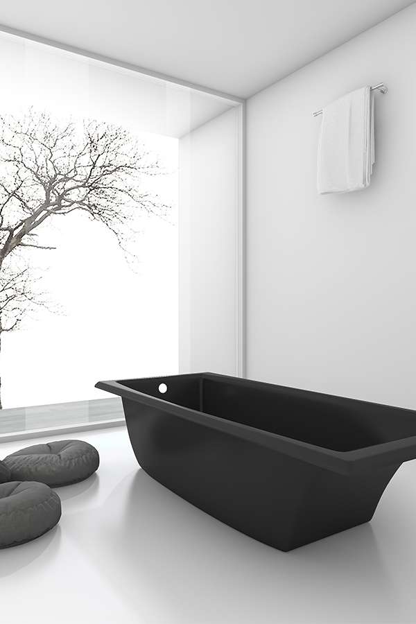 3d rendering minimal black bathtub near window in